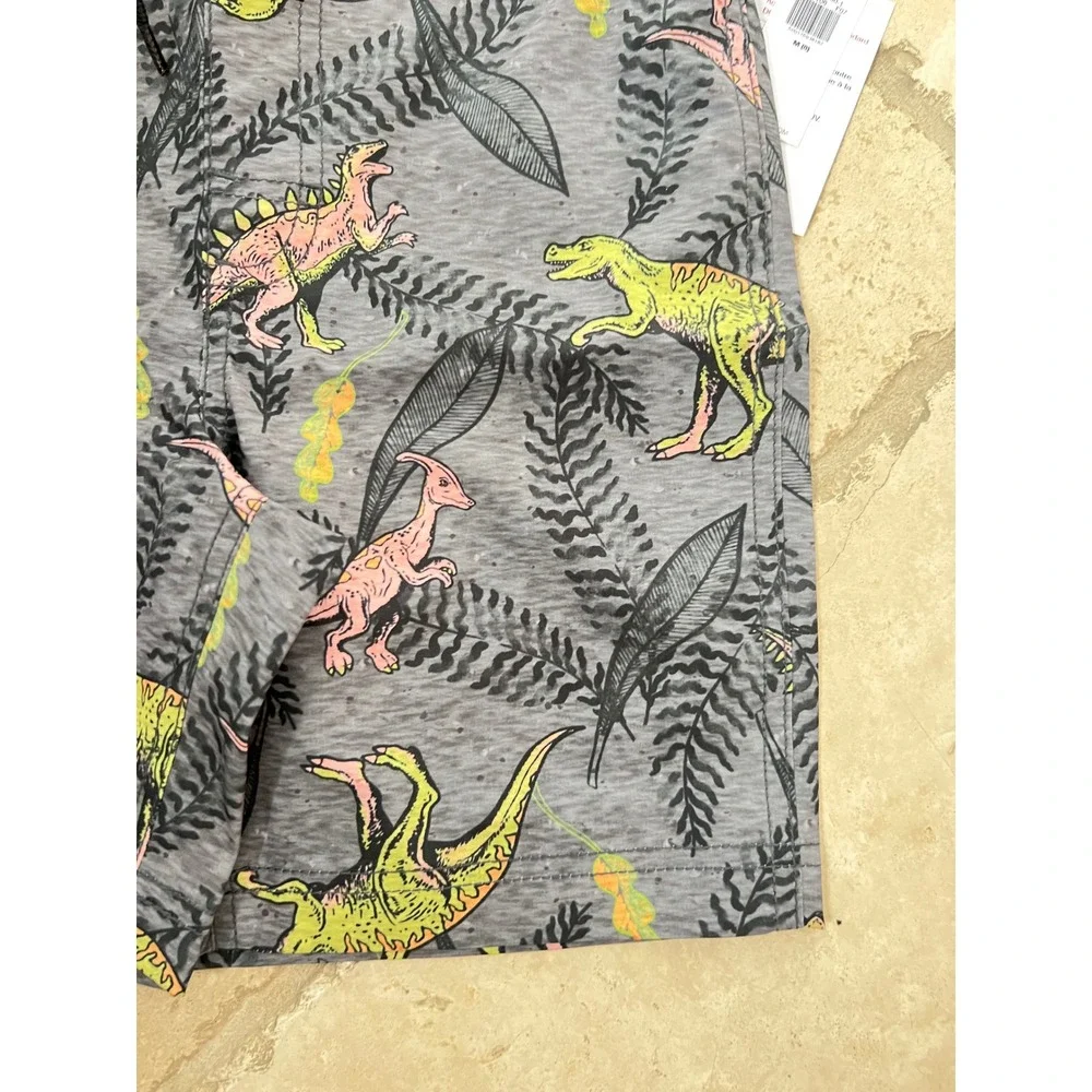 NEW Old Navy Boys 10-12 Dinosaur Print Swim Trunks Gray UPF 50 Board Shorts L